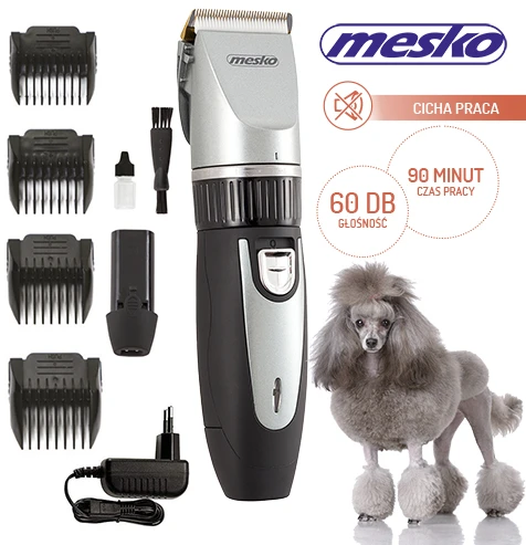 Mesko | Hair clipper for pets | MS 2826 | Corded/ Cordless | Juodas/Sidabrinis