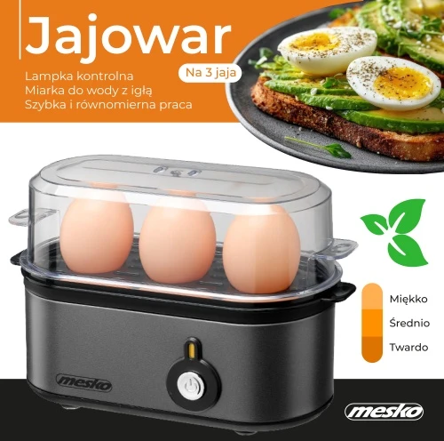 Mesko MS 4485 GM Jajowar na 3 jaja | automatinis | metalo sp. obudowa