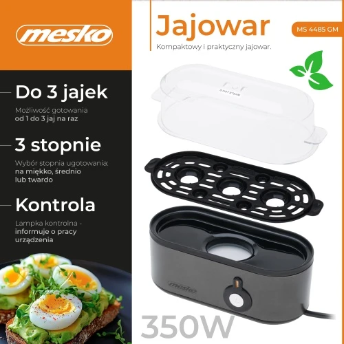 Mesko MS 4485 GM Jajowar na 3 jaja | automatinis | metalo sp. obudowa