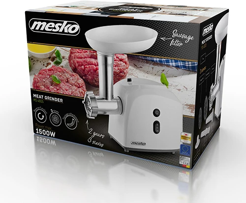 Mėsmalė Mesko | Mesko MS 4805 | Baltas | Middle size sieve, mince sieve, poppy sieve, plunger, sausage filler, kibbe attachment