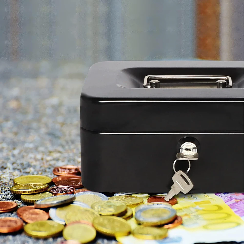Metalowa Metalinė taupyklė monetoms, banknotams, dokumentams, seifui, raktams