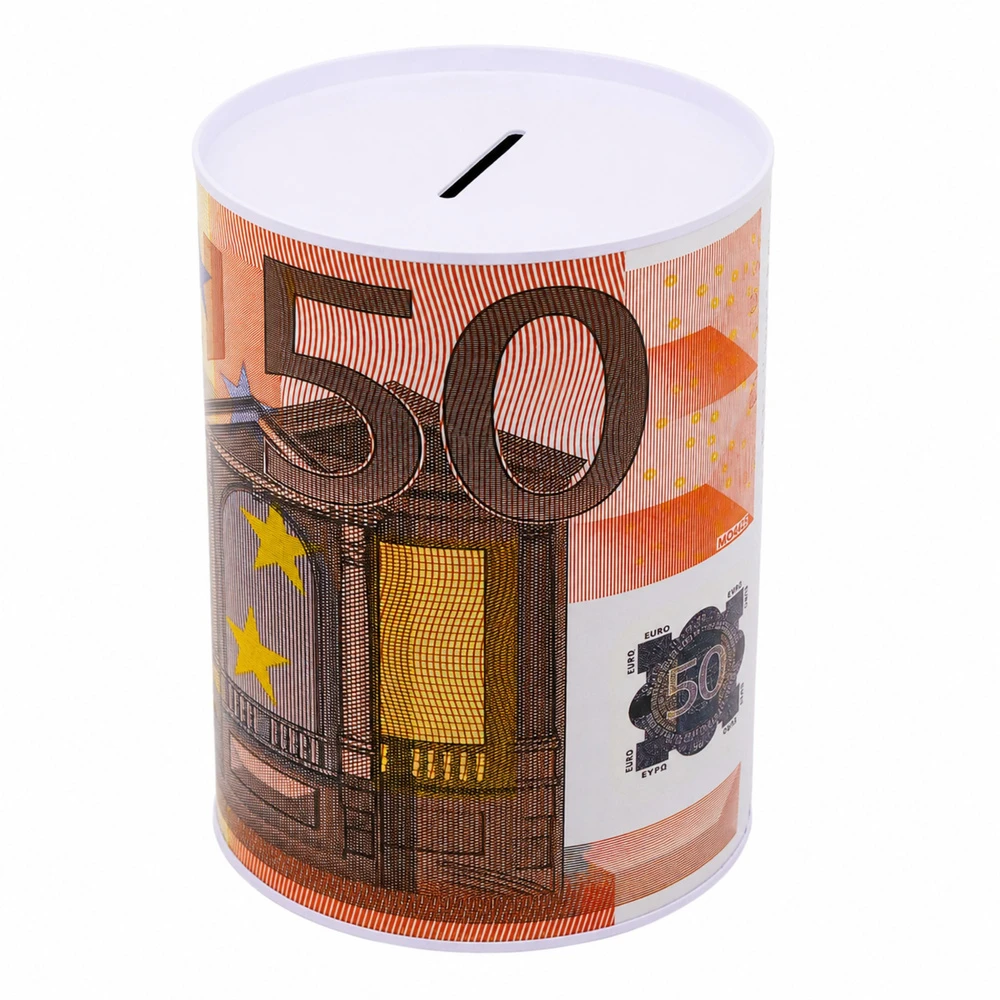 Lean Metalinė taupyklė su 500 eurų banknoto atspaudu, 16,5 x 12 cm