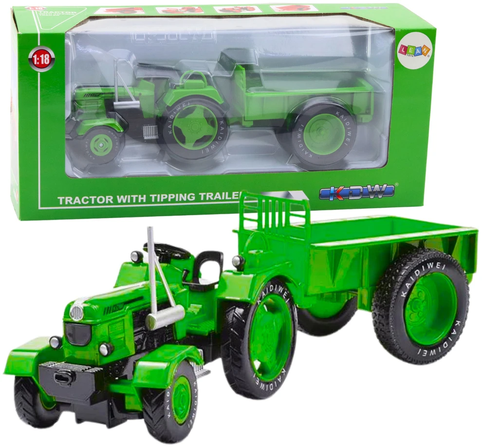 Lean Toys Metalinis žalias traktorius 1:18 masteliu