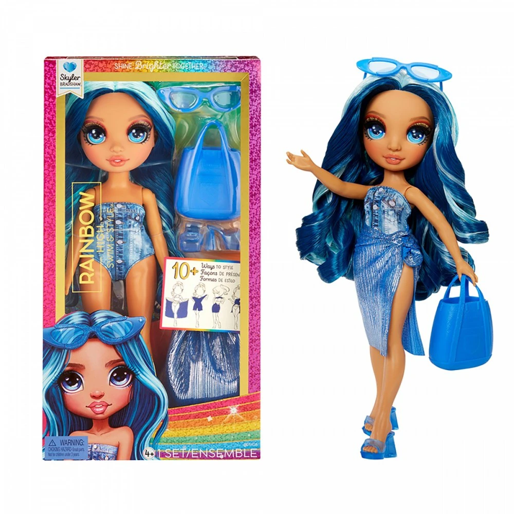 MGA 507307-EUC „Rainbow High Swim & Style“ madinga lėlė – Skyler (Mėlyna)