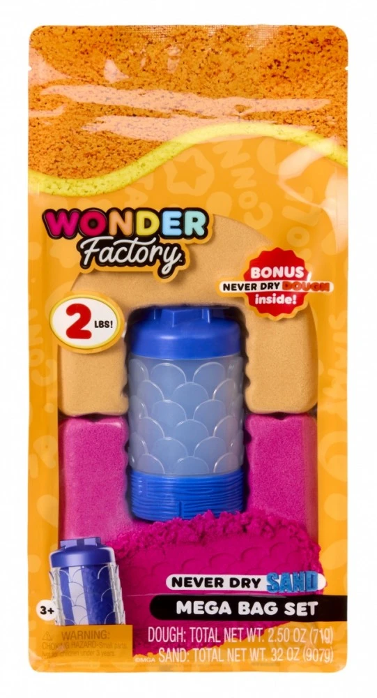MGA WONDER FACTORY NEVER DRY Kinetinio smėlio ir modelino rinkinys „Mega Bag“