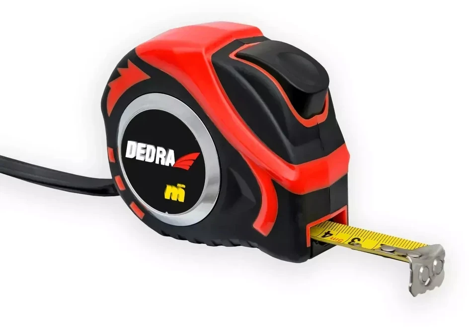 Dedra Rulete 3 m16 mm raudona automatinis stabdis magnetas dvipuse juosta gumuotas korpusas neilonas blisteris