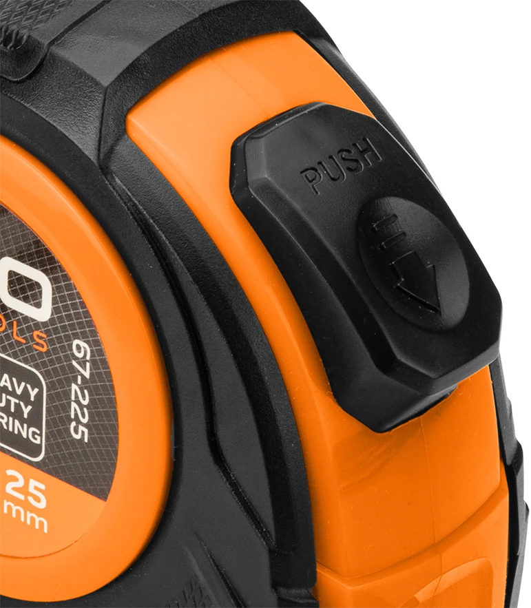 Miara Plieninė matavimo juosta 10 m x 25 mm, automatinis užraktas, du stabdymo mygtukai