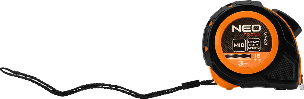 Miara Plieninė matavimo juosta 3 m x 16 mm, automatinis užraktas, du stabdymo mygtukai