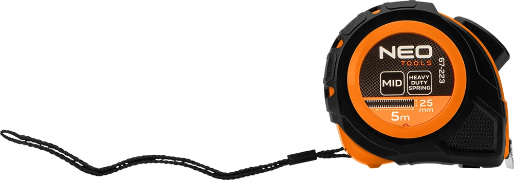 Miara Plieninė matavimo juosta 5 m x 25 mm, automatinis užraktas, du stabdymo mygtukai