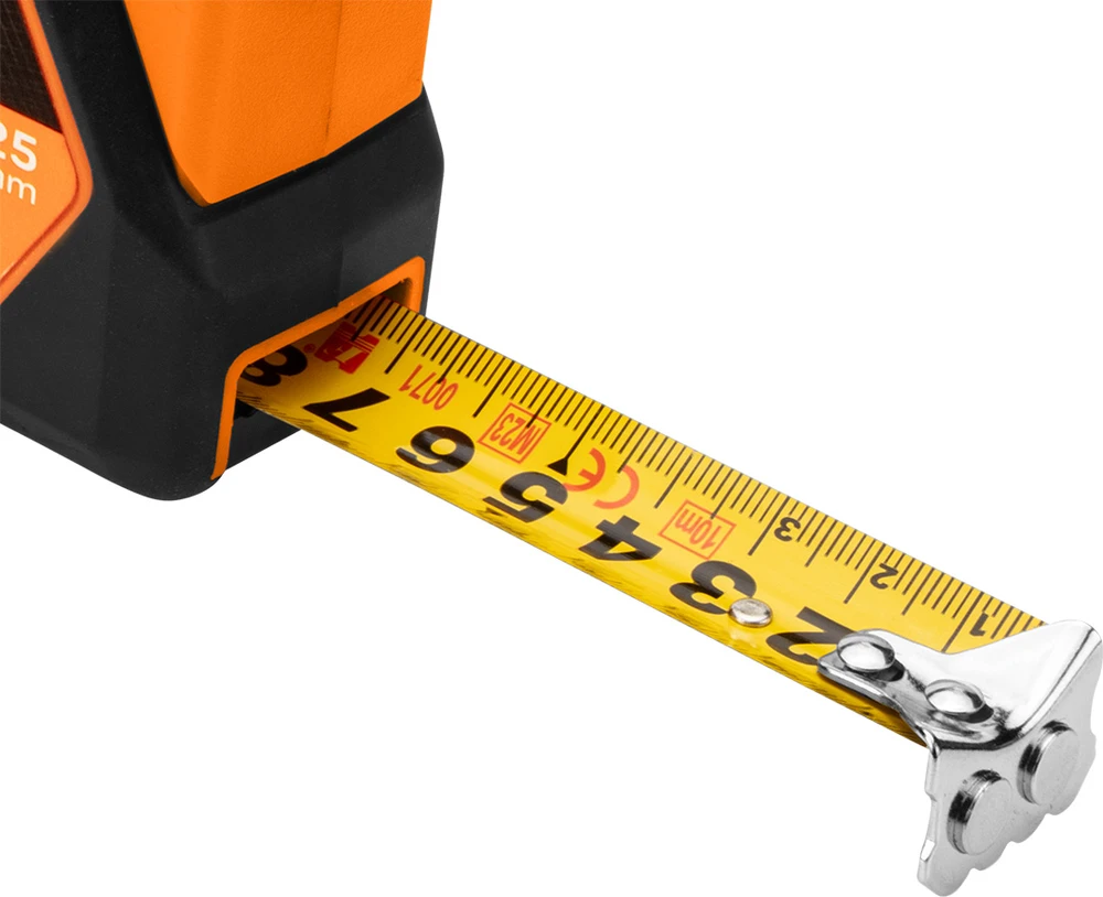 Miara Plieninė matavimo juosta 5 m x 25 mm, automatinis užraktas, stabdymo mygtukas, magnetas