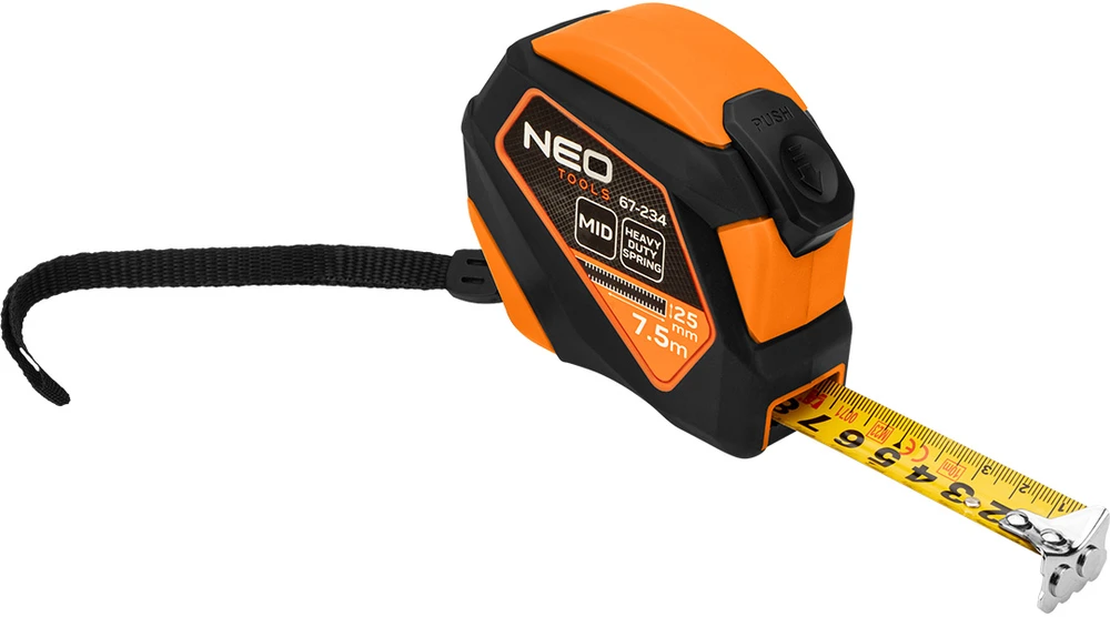 Miara Plieninė matavimo juosta 7,5 m x 25 mm, automatinis užraktas, stabdymo mygtukas, magnetas