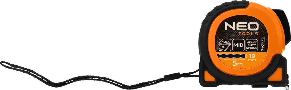 Miara Super juoda plieninė matavimo juosta 5 m x 19 mm, automatinis užraktas, du stabdymo mygtukai, magnetas