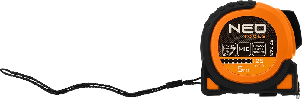 Miara Super juoda plieninė matavimo juosta 5 m x 25 mm, automatinis užraktas, du stabdymo mygtukai, magnetas