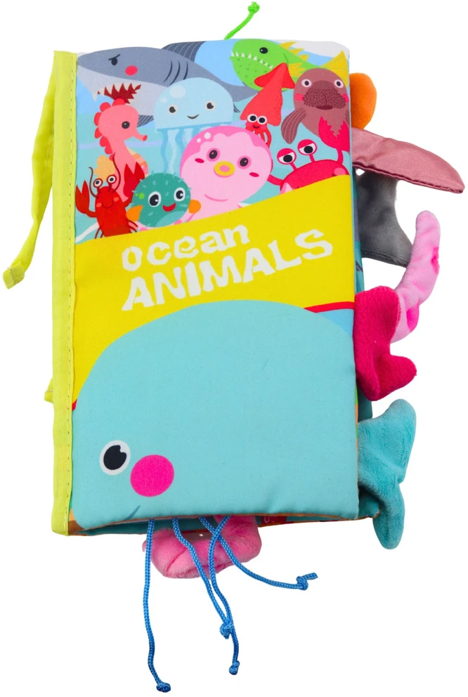Lean Toys Minkšta jutiminė jūrų gyvūnų knygelė su švilpuku ir čežančiu popieriumi