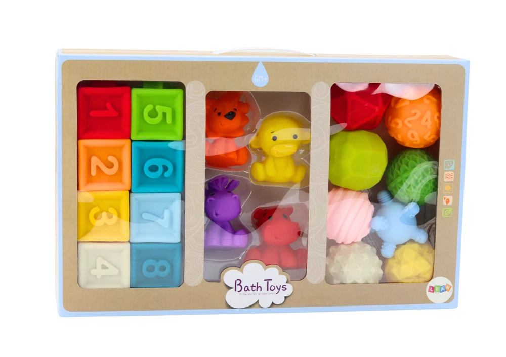 Lean Toys Minkšti ugdomieji kubeliai su gyvūnų figūrėlėmis, 20 elementų