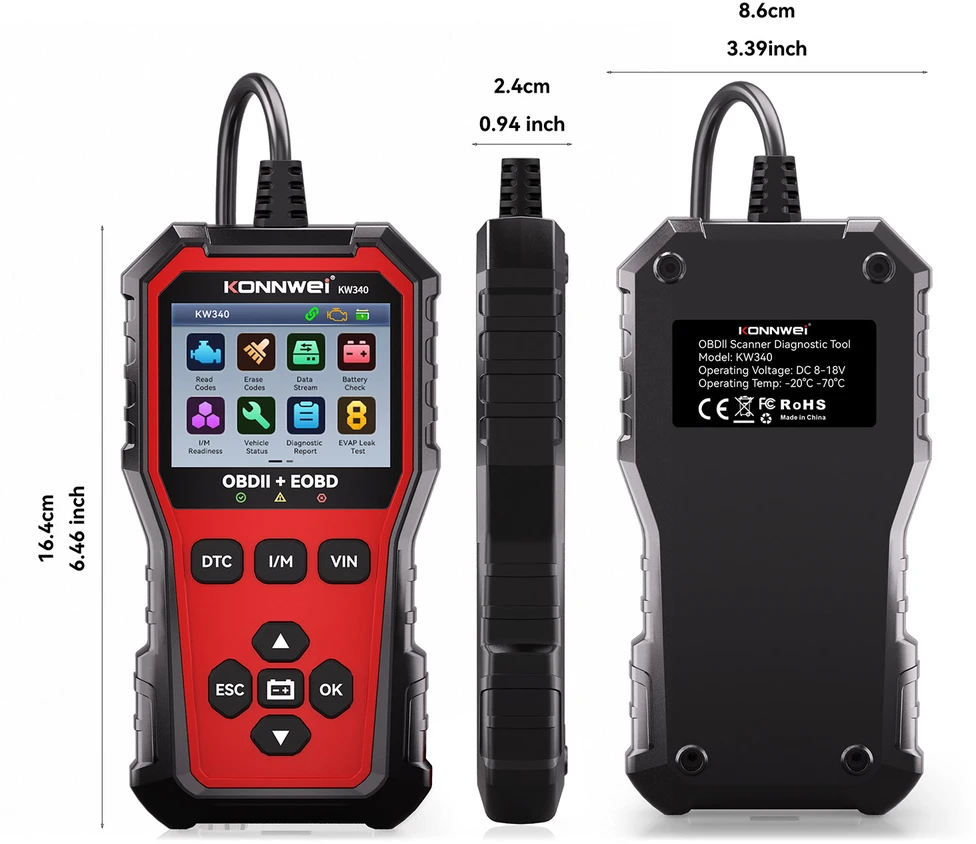 Miernik Diagnostinis matuoklis, OBD2 skaitytuvas Konnwei KW340