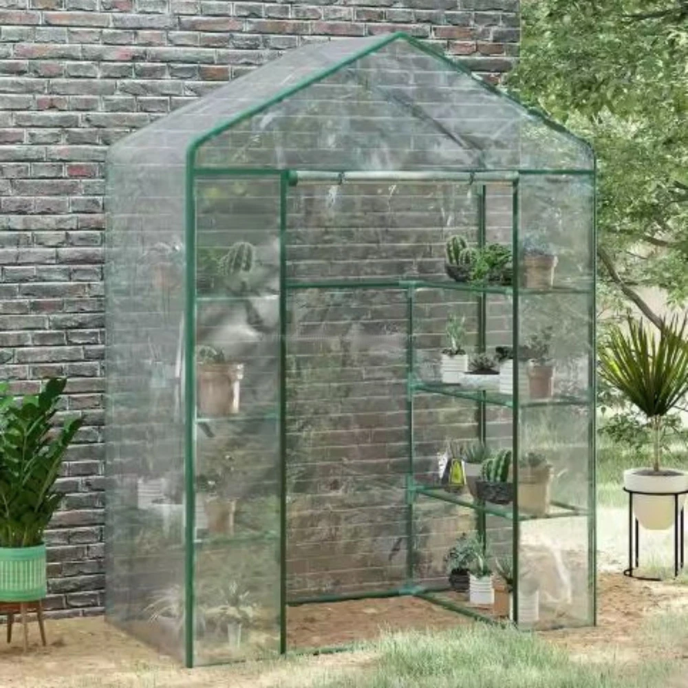 Lean Mini šiltnamis balkonui su PVC uždanga ir metalinėmis lentynomis, 195 x 143 x 73 cm