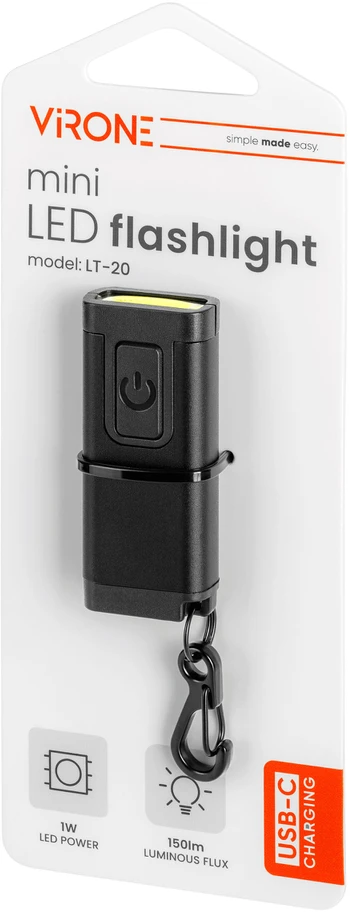 Mini COB LED žibintuvėlis/raktų pakabukas, 150lm, 180mAh, 5500K, spalvų mišinys