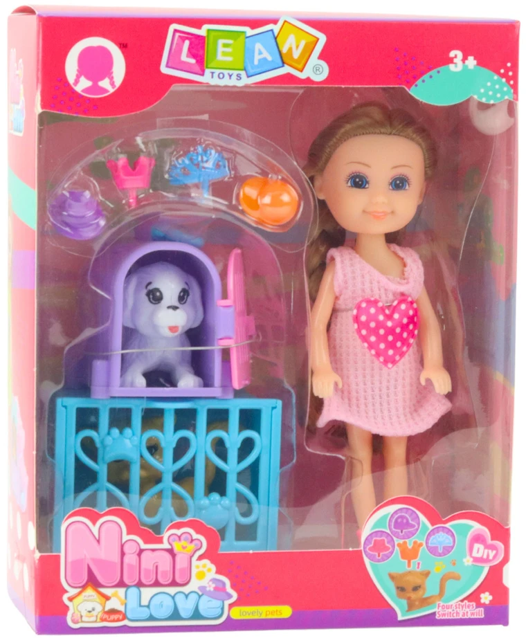 Lean Toys Lėlė su priedais ir vežimėliu, 14 cm