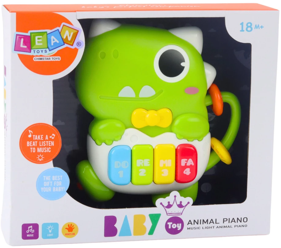 Lean Toys Žalias Dinozauras Mini Pianinas su Šviesos ir Garso Efektais