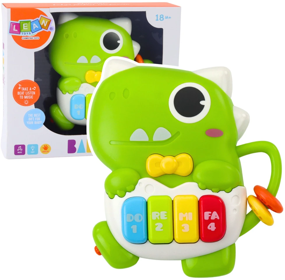 Lean Toys Žalias Dinozauras Mini Pianinas su Šviesos ir Garso Efektais