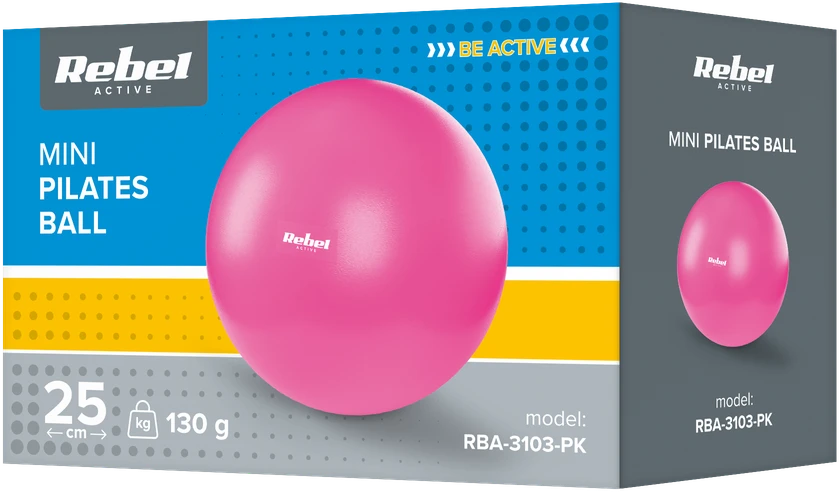 Mini mankštos kamuolys reabilitacijai Pilatesas, 25 cm, su rankine pompa, rožinis, REBEL ACTIVE