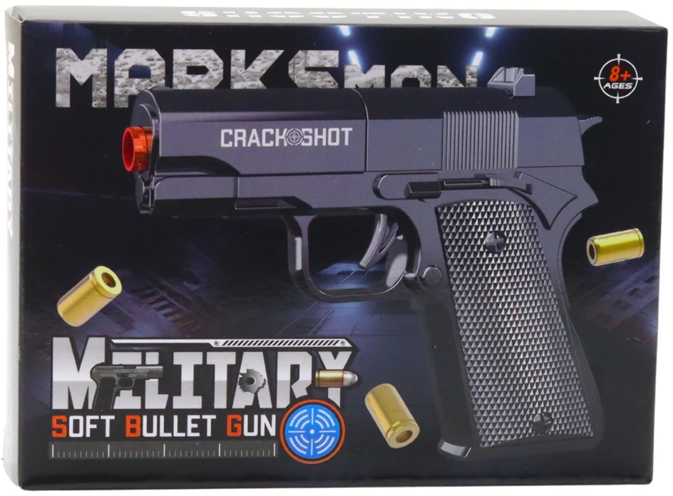 Lean Toys Mini žaislinis pistoletas WARFARE su kulkomis ir gilzėmis, juodas, 13.5 cm