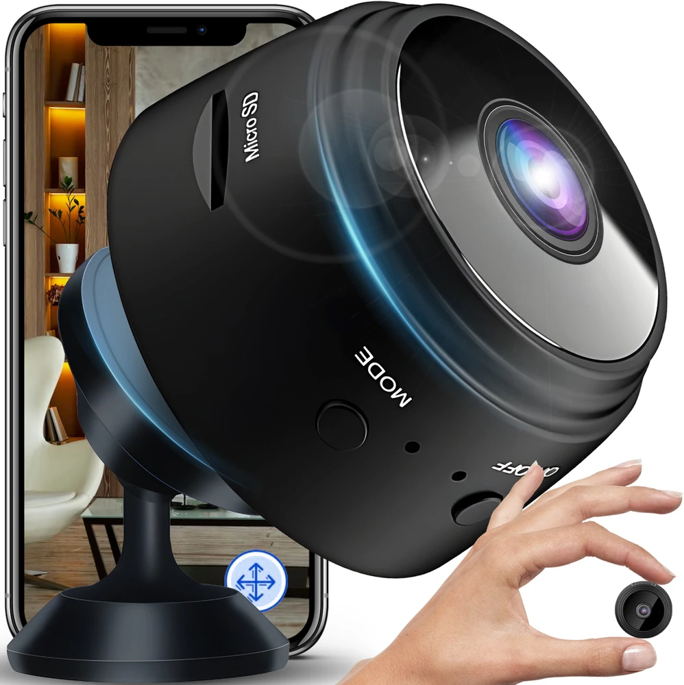 Mini šnipinėjimo kamera su „Full HD“ IR „Wi-Fi“ aptikimu