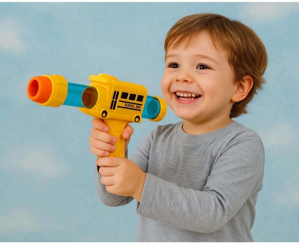 Lean Toys Putplasčio kamuoliukų šautuvas autobusėlis 26.5 cm