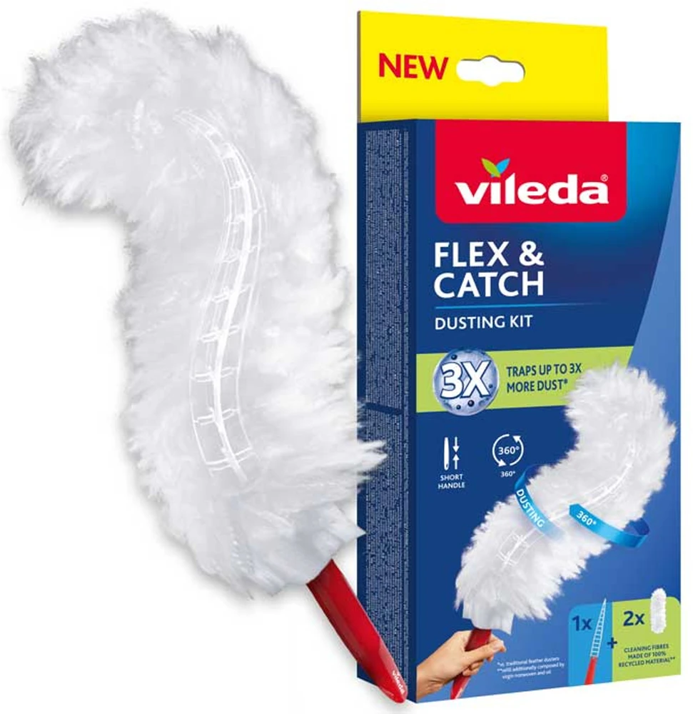 Vileda šiukšlių semtuvėlis su trumpu kotu + 2 „Flex&Catch“ papildymai