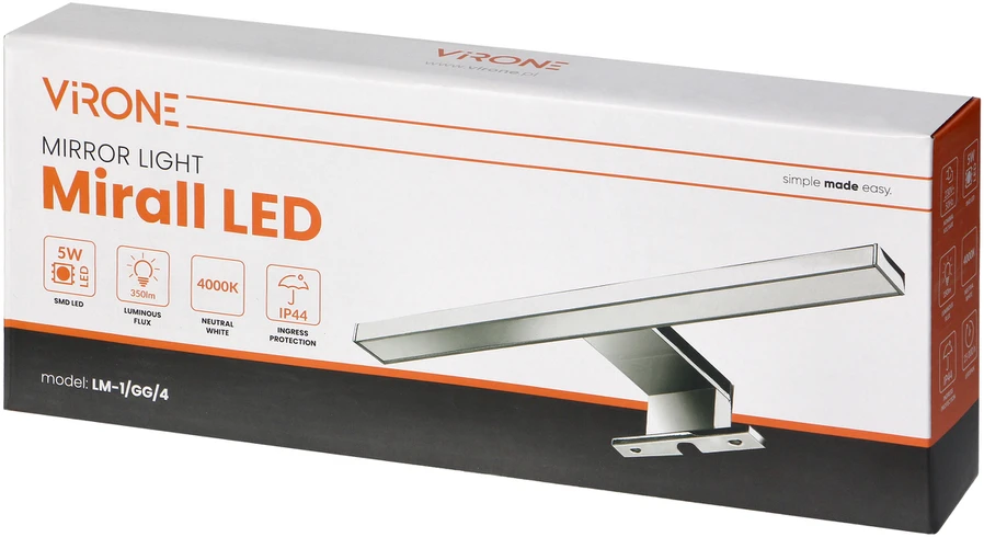Sieninis šviestuvas Orno MIRALL LED 5W, veidrodinė lempa, 350lm, 4000K, ilgis 30 cm, plastikinė