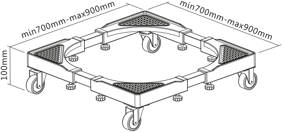 „Maclean“ mobilus skalbimo mašinos stovas, ratukų užraktas, 700–900 mm pločio, universalus, iki 200 kg, MC-119 B
