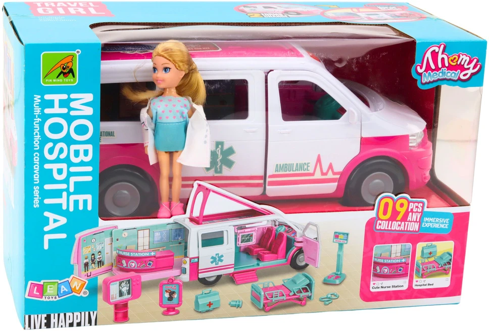 Lean Toys Ambulansinis žaislas ligoninė su gydytoja