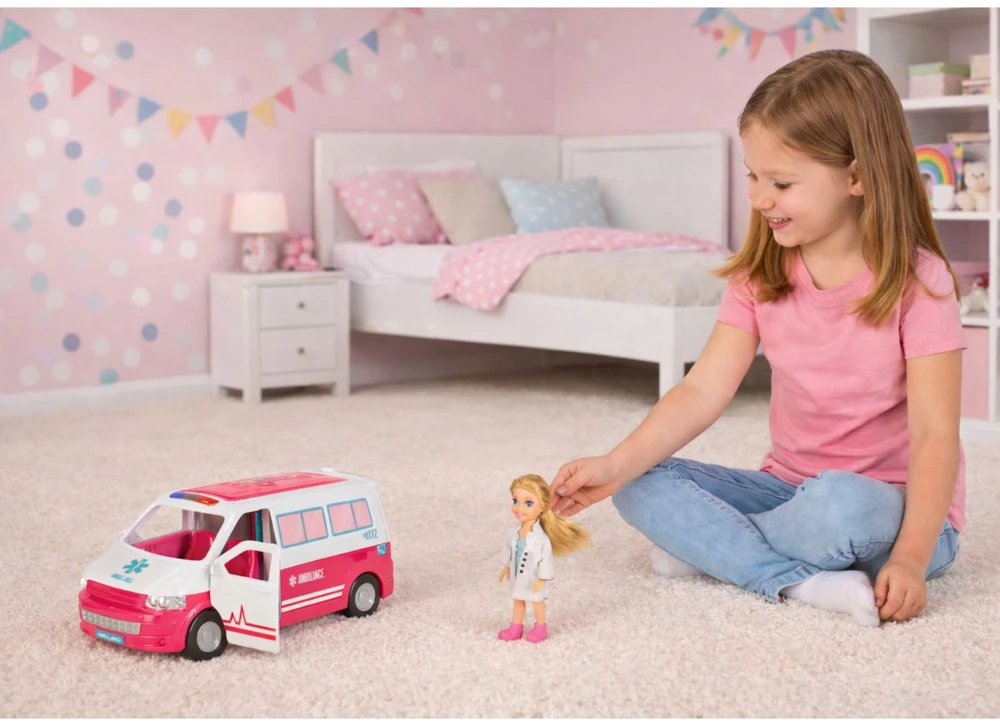 Lean Toys Ambulansinis žaislas ligoninė su gydytoja