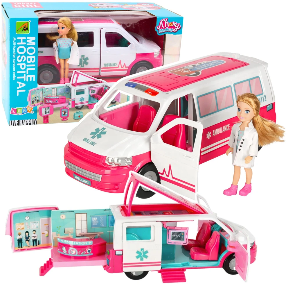 Lean Toys Ambulansinis žaislas ligoninė su gydytoja