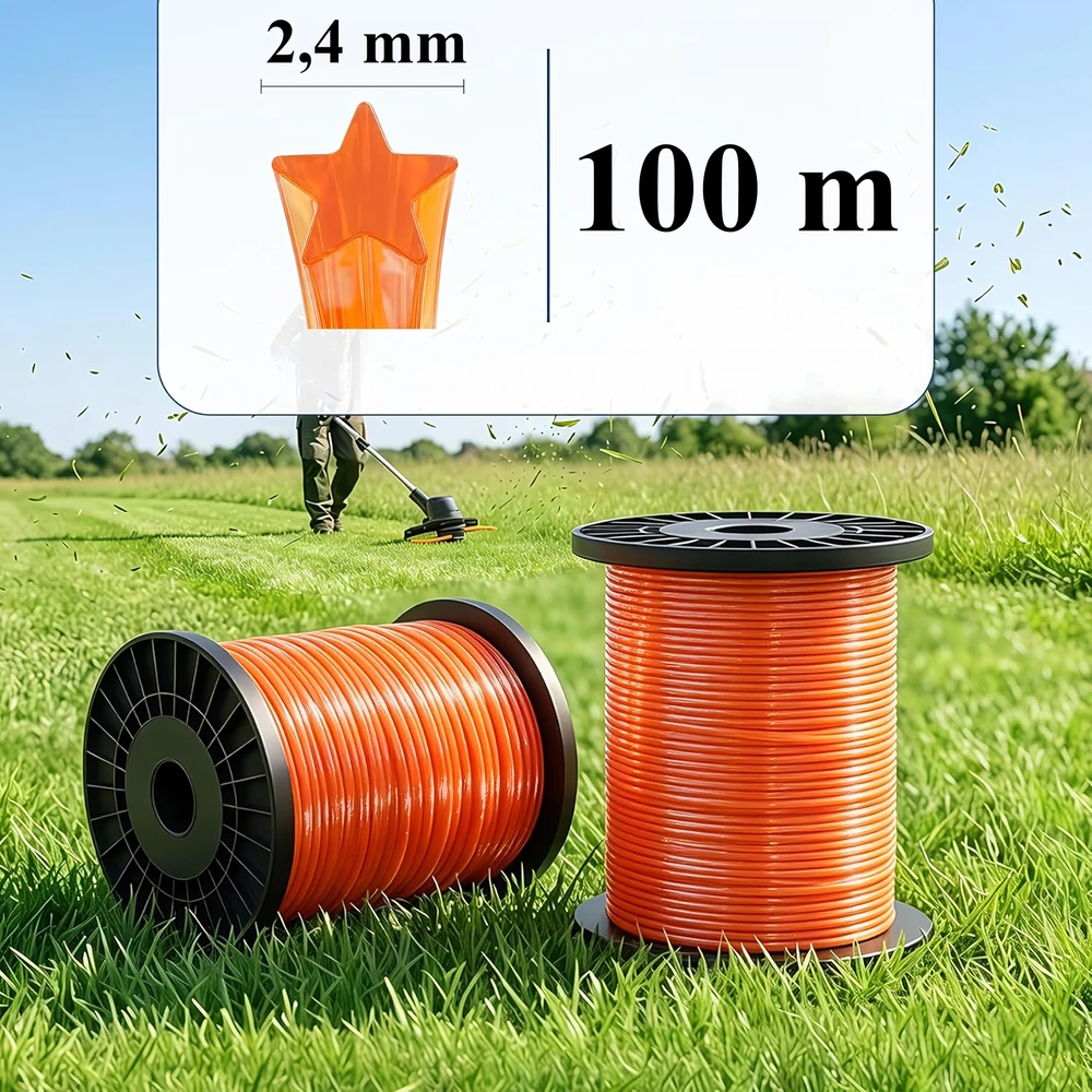 Mocna Tvirtas pjovimo valas krūmapjovėms ir žoliapjovių galvutėms 2,4 mm x 100 m, 5 kampų