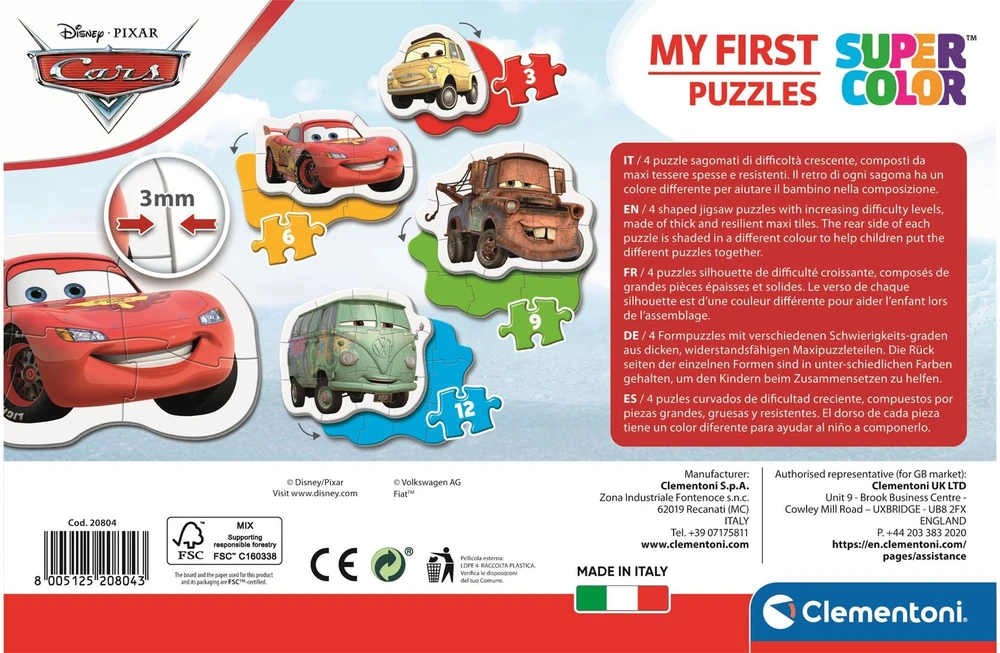 Dėlionė Clementoni Supercolor dėlionių rinkinys "Cars" 3-6-9-12 pcs