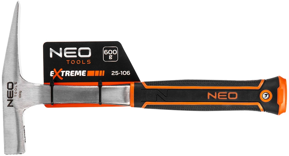 Młotek Mūrininko plaktukas NEO 600 g – siauras, monoblokinis, dviejų dalių rankena