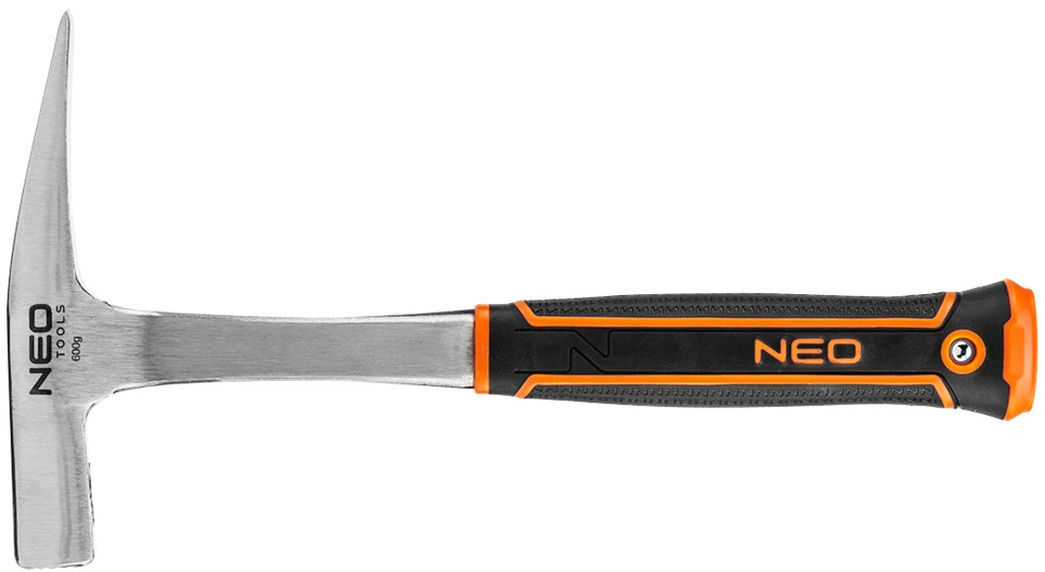 Młotek Mūrininko plaktukas NEO 600 g – siauras, monoblokinis, dviejų dalių rankena