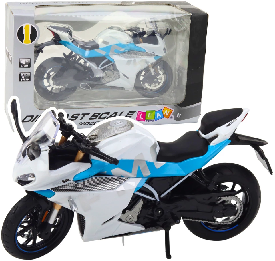 Lean Toys SPORTINIS MOTOCIKLAS IŠ METALO – BALTAI MĖLYNAS 1:12