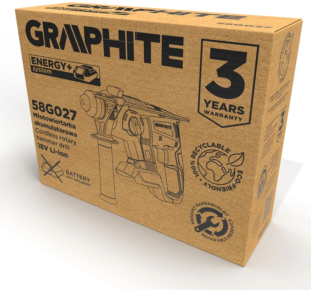 Akumuliatorinis perforatorius SDS+ be šepetėlių 18V Graphite 58G027