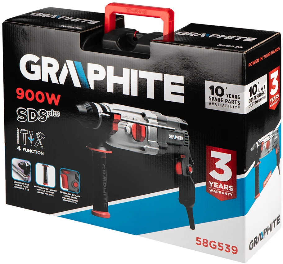 Graphite Perforatorius SDS+ 900 W smūginis gręžtuvas, dėklas