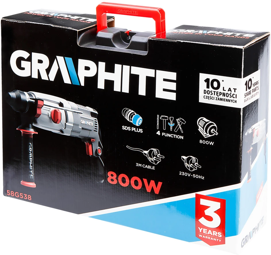 Graphite Perforatorius SDS+ smūginis gręžtuvas 800 W, 2,8 J, lagaminas