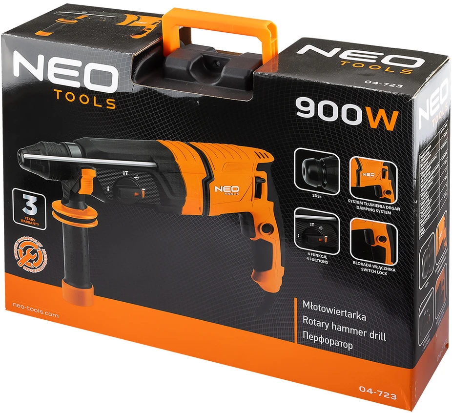 Neo Tools Perforatorius SDS+ smūginis gręžtuvas 900 W, 3,5 J, lagaminas