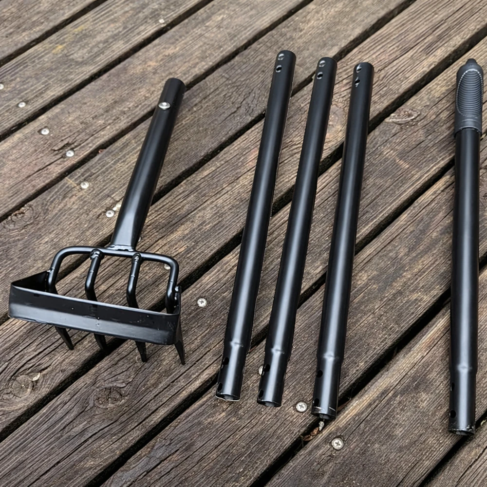 Motyka Kaplūnas su metaline rankena, sodo grėblys, 4 dalys su žnyplėmis, 160 cm