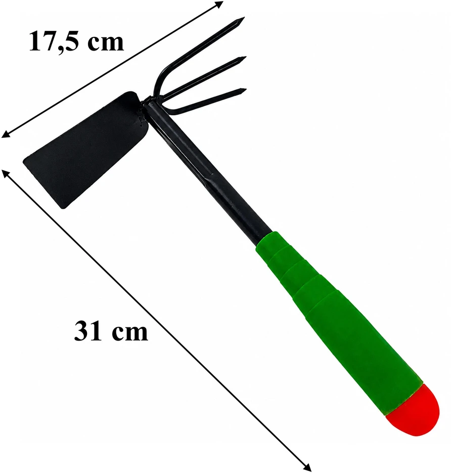 Motyka Sodo kauptukas 31 cm su žnyplėmis 2 viename sodo grėbliui