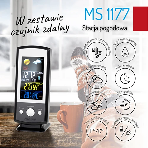 Mesko | MS 1177 | Juodas | Colorful Digital Ekranas | Weather station