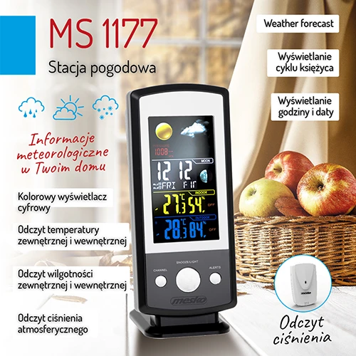 Mesko | MS 1177 | Juodas | Colorful Digital Ekranas | Weather station