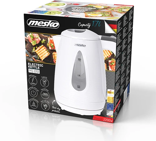 Mesko | Virdulys | MS 1261g | Electric | 2200 W | 1.7 L | Polypropylene | 360° rotational base | Pilkas