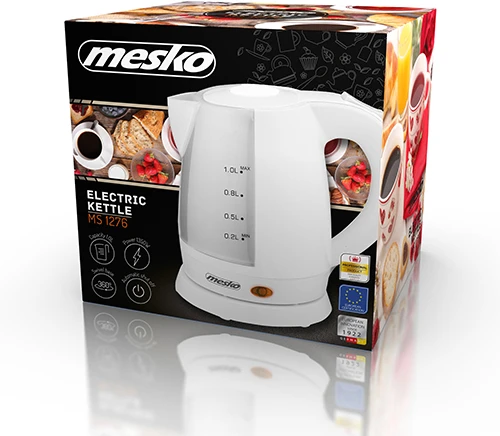 Mesko | Virdulys | MS 1276 | Standard | 1600 W | 1 L | Plastic | 360° rotational base | Baltas